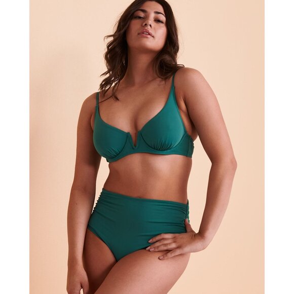 Anne Cole Women's High Waist Fold Over Shirred Bikini Bottom Swimsuit XXL jade - Picture 2 of 6